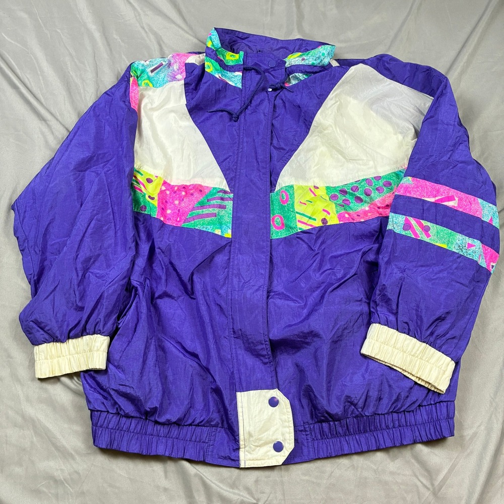 VTG Nylon Windbreaker 80s Komitor Jacket Unisex XXL Purple 80s Retro Colorblock